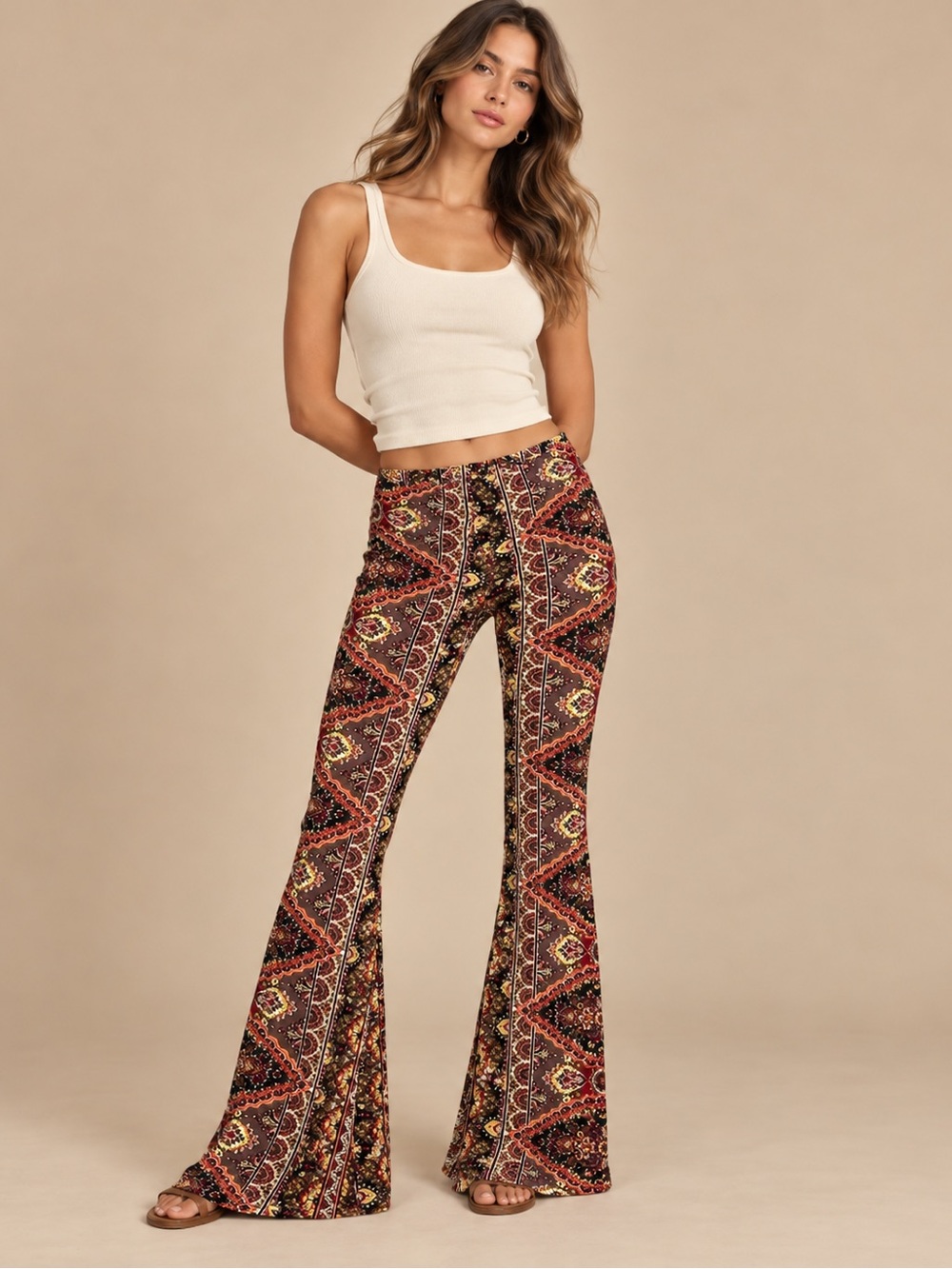 Billabong Designers Closet Paisley Boho Flare Pants Size L